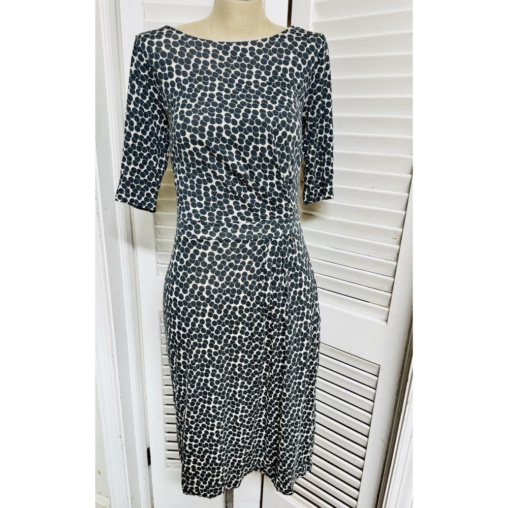 Boden Annie Slate Gray Polka Dots Spotted Ruched Jersey Dress US 6L 6 Long/Tall